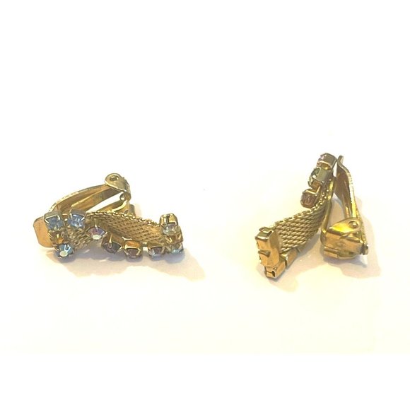 Articulating Retro Gold-tone Multi Color Rhinestone Dangle Earrings Clips - Picture 4 of 12